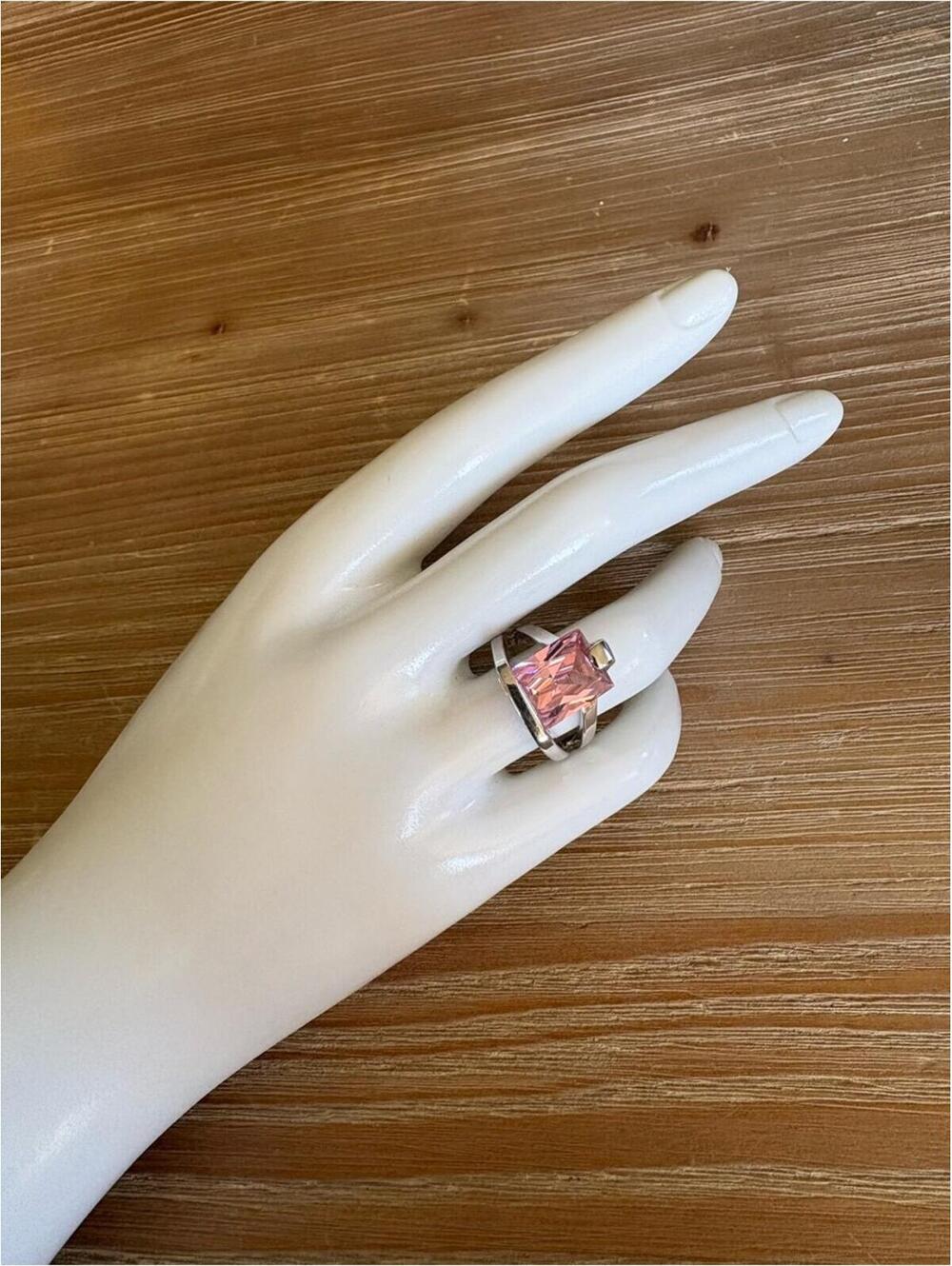 Silver Pink Gemstone Statement Ring - Size 7